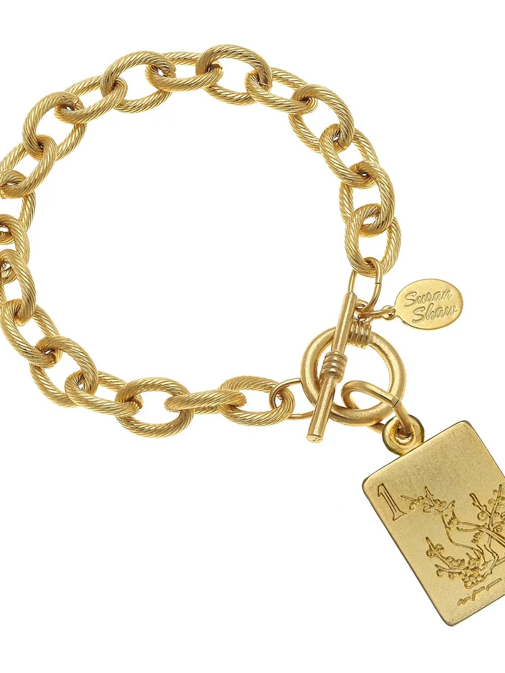 Susan Shaw Gold-Tone Link Charm Toggle Bracelet